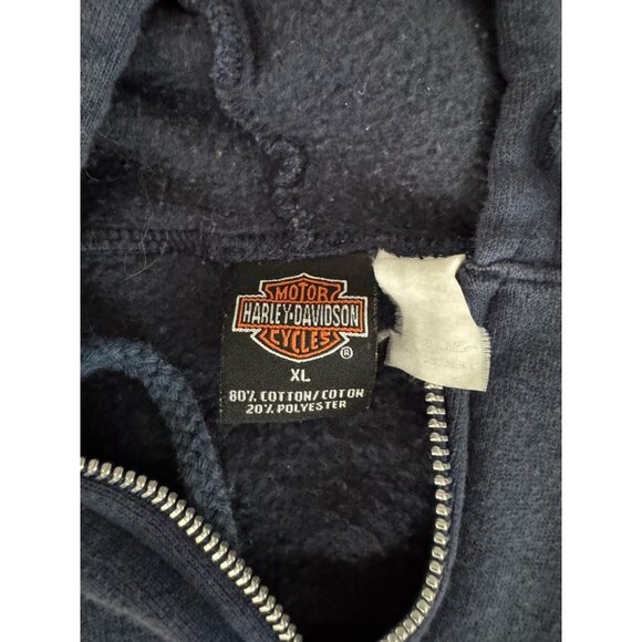 HARLEY DAVIDSON Men's Vtg Navy Blue Zip Hoodie "Mike's Famous New Castle DE" XL - Picture 6 of 6